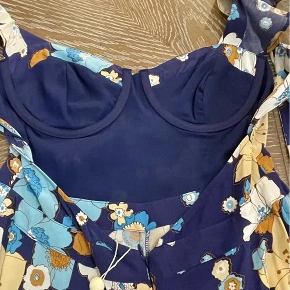 ✨For Love & Lemons Magnolia Ruffled Jumper Midnight Bloom, Size Small - Picture 6 of 16